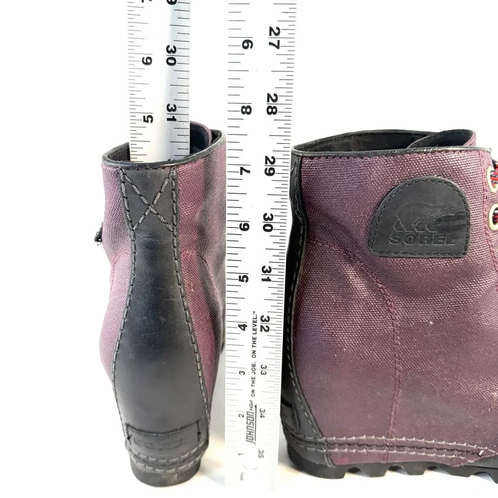 Sorel Purple Black Fabric Rubber Wedge Lace-Up Ankle Bootie NL2174-562 Women US7